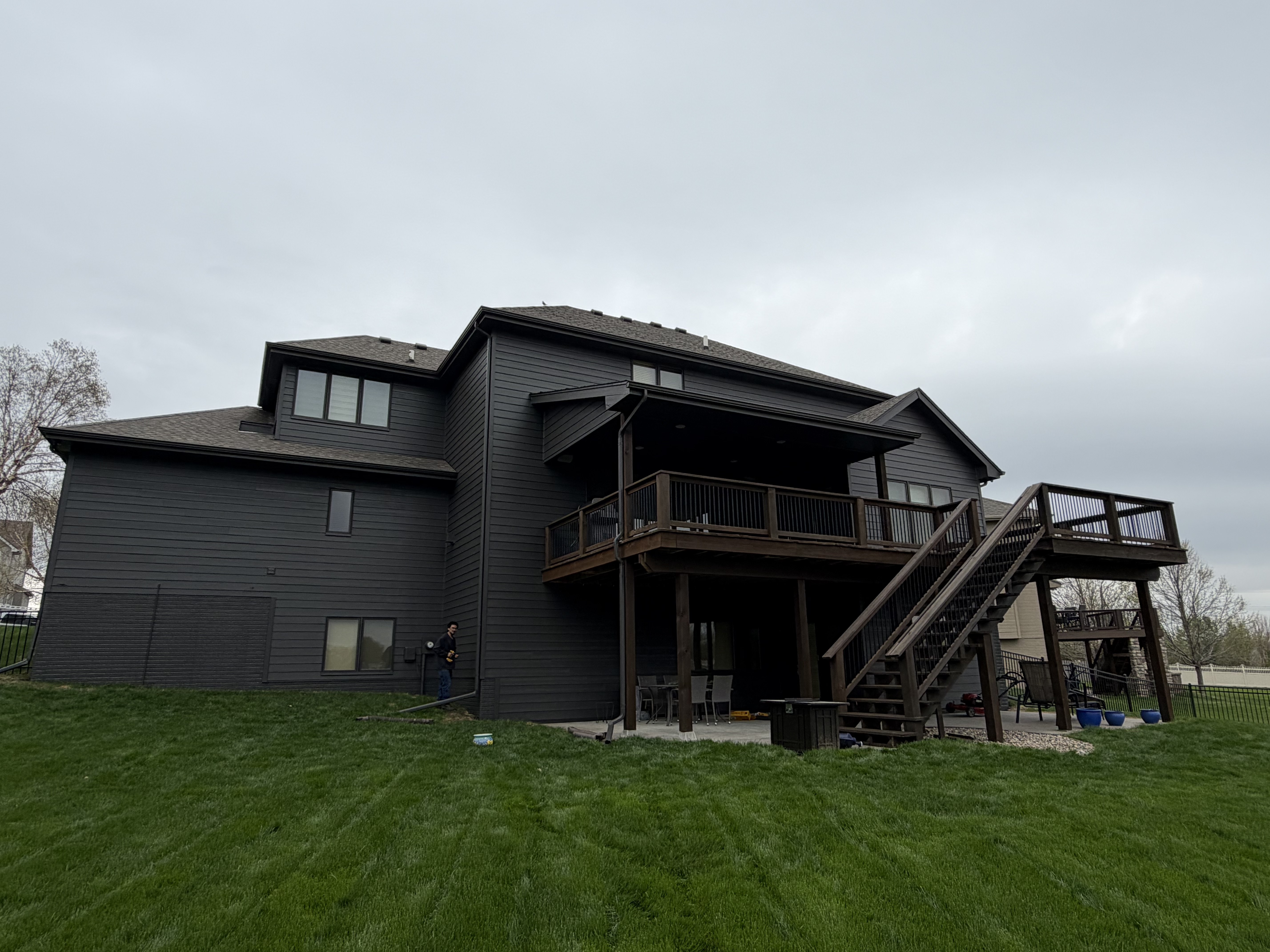 Freshly stained backyard deck and railings